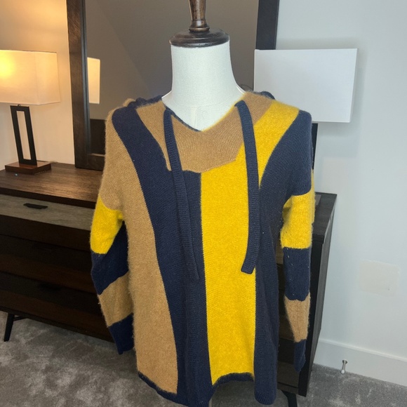 Elder Statesman Sin Baja Blue & Yellow Striped Cashmere Sweater - Picture 1 of 3